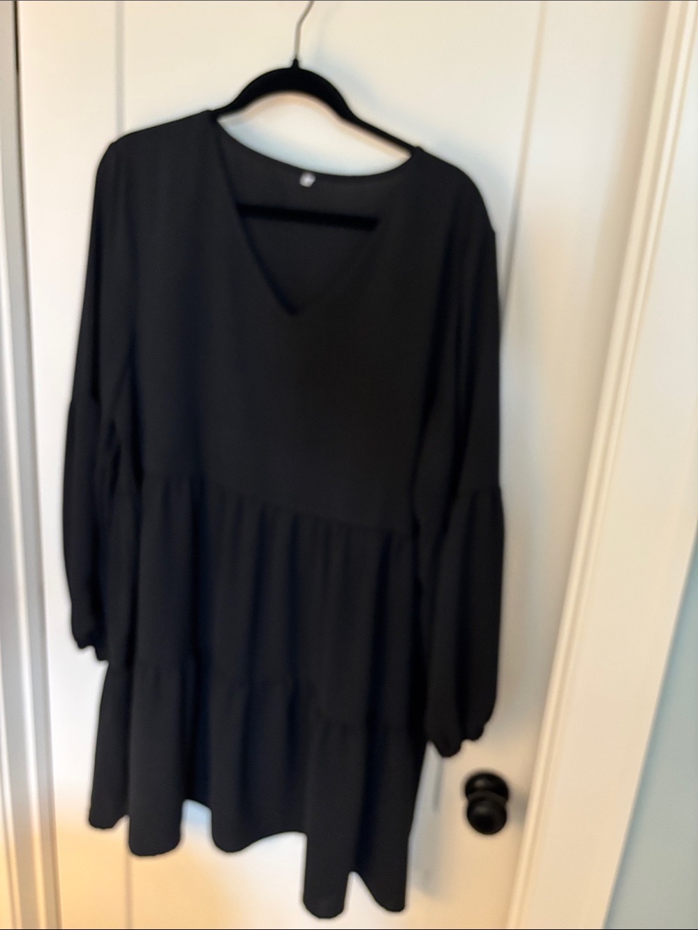 Black Long Sleeve Tiered tunic V-Neck Dress